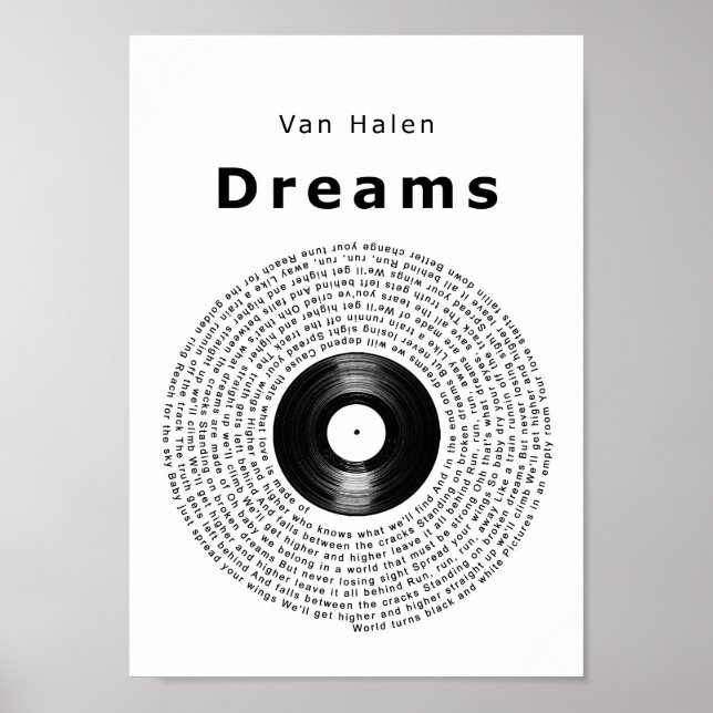 Dreams Vinyl Record Song Lyric Wall Art Print (Front)