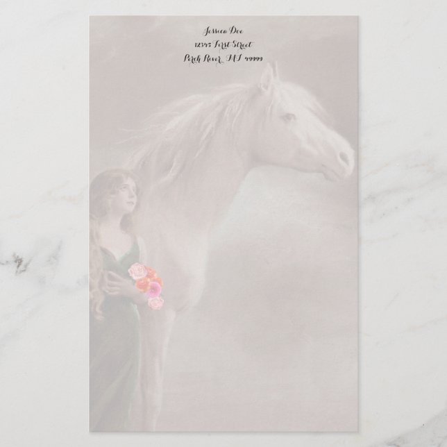 Dreams White Stallion Horse Stationery Note paper (Front)