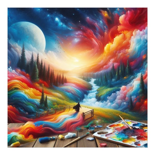  Dreamscape Abstract: Vibrant Digital Art Print  (Front)