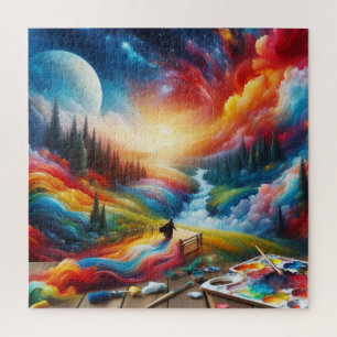 Dreamscape Abstract: Vibrant Digital Art Print Jigsaw Puzzle