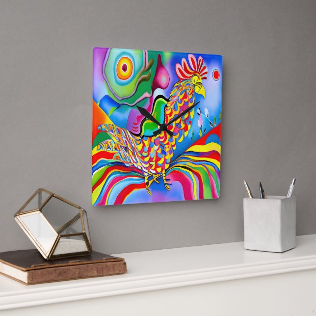 "Dreamscape Bird". A SQ surreal abstract cockerel  Square Wall Clock (Office)