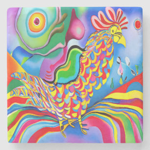 "Dreamscape Bird". A SQ surreal abstract cockerel  Stone Coaster