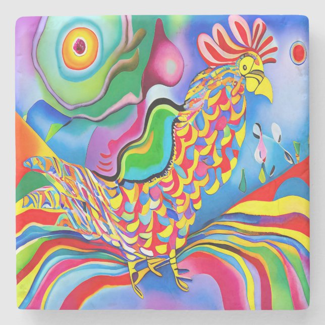 "Dreamscape Bird". A SQ surreal abstract cockerel  Stone Coaster (Front)