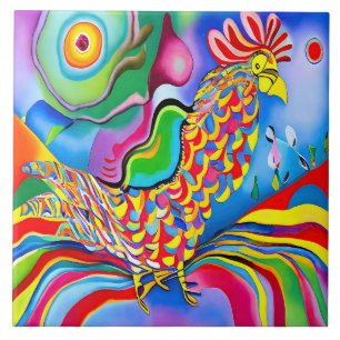 "Dreamscape Bird". A SQ surreal abstract cockerel  Tile
