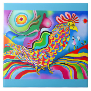 "Dreamscape Bird". A surreal abstract cockerel Tile