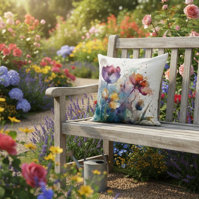 Dreamscape Garden: Abstract Watercolor Flowers Cushion (Creator Uploaded)