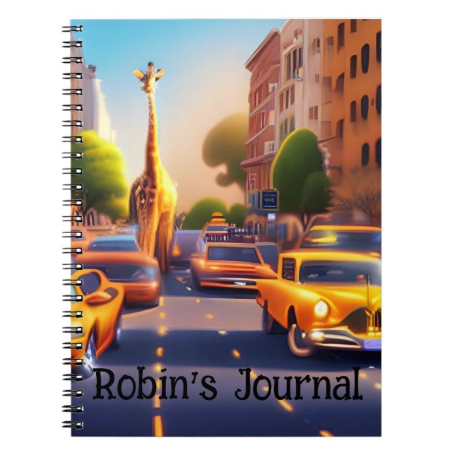 Dreamscape Giraffe in City with cars Notebook (Front)