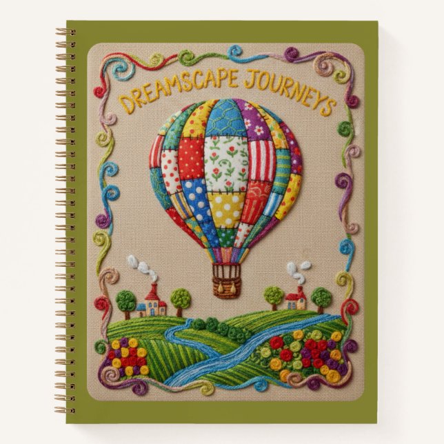 Dreamscape Journeys Embroidered Hot Air Balloon Notebook (Front)
