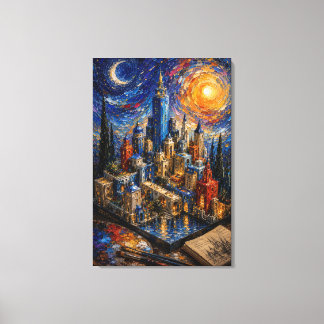 Dreamscape Metropolis | Impasto Fantasy City Canvas Print