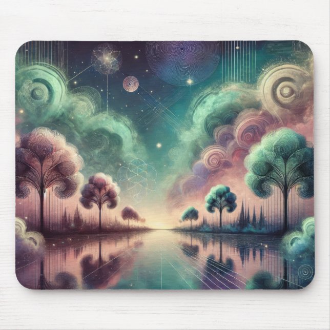 Dreamscape Swirling Trees Cosmic Reflections Mouse Mat (Front)