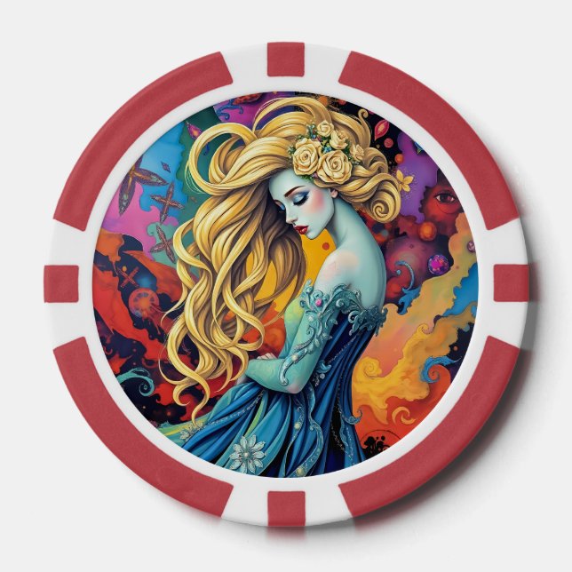 Dreamscape – vibrant surreal portrait art poker chips (Front)