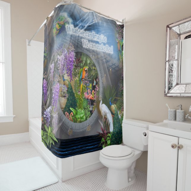 Dreamscape Wisteria flowers & Peacock themes Shower Curtain (In Situ)