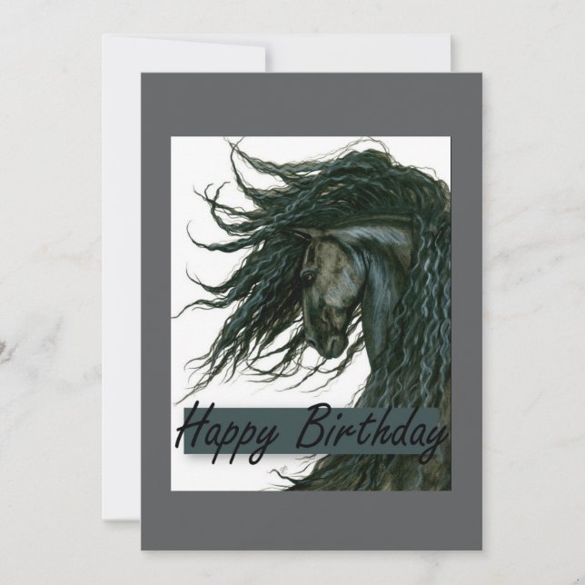 DreamWalker Friesian Horse Birthday by Bihrle Card (Front)