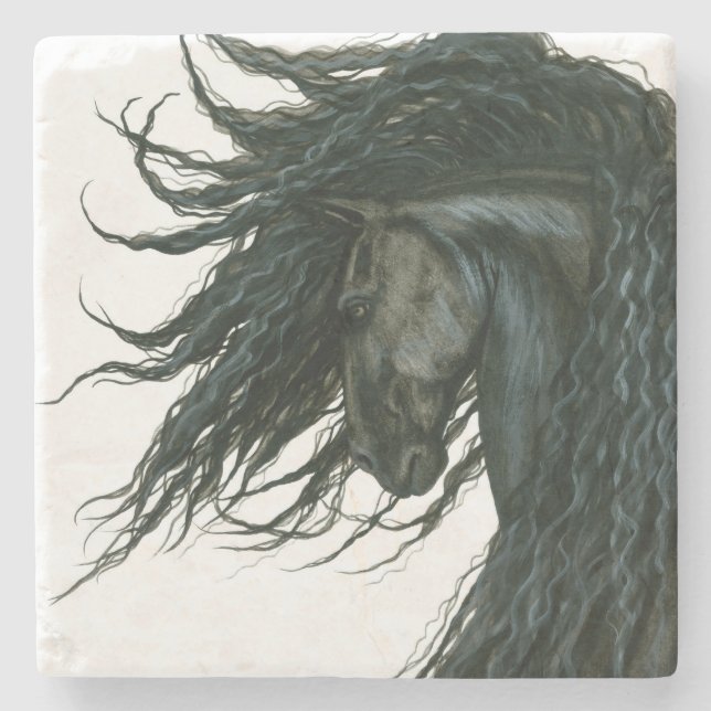DreamWalker Friesian Horse by Bihrle Stone Coaster (Front)