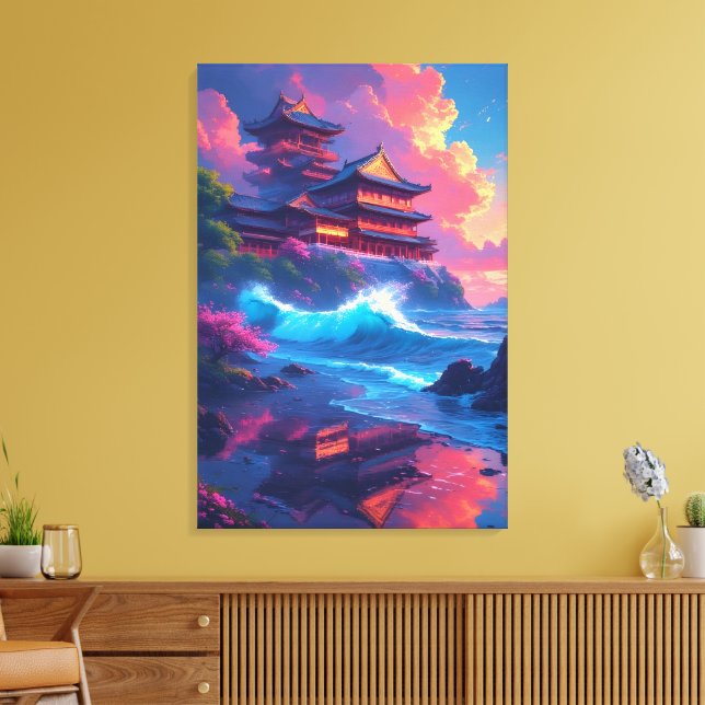 Dreamwave Pagoda by the Sea Canvas Print (Insitu(LivingRoom))