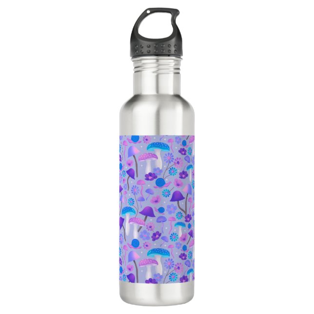 Dreamy 70s Mushrooms & Flowers Purple Turquoise 710 Ml Water Bottle (Front)