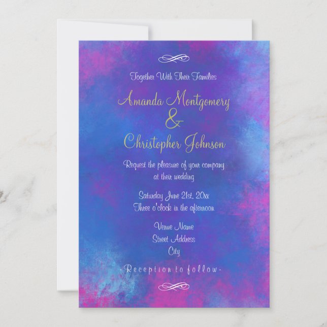 Dreamy Abstract Colours Blue Pink Purple Wedding Invitation (Front)