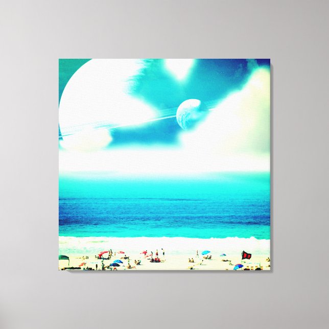 Dreamy abstract ocean beach and space planets canvas print (Front)