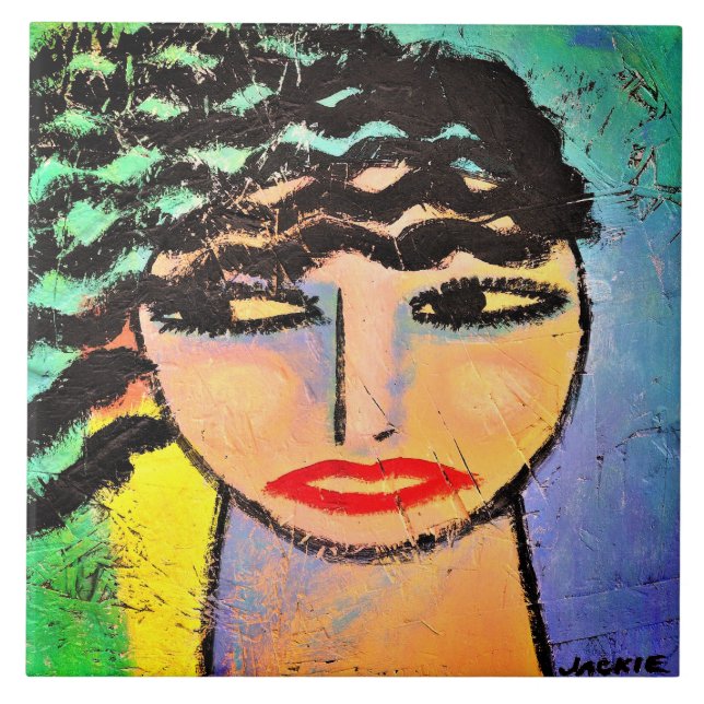 Dreamy Abstract Portrait of a Woman Tile (Front)