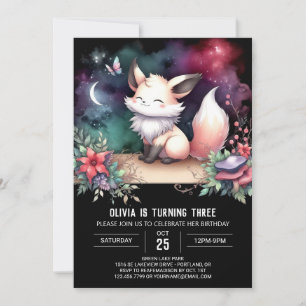 Dreamy Adorable Fox Birthday digital Invitation