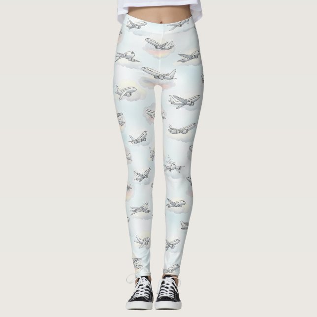 Dreamy Aeroplane Sky Travel Pattern (1) Leggings (Front)