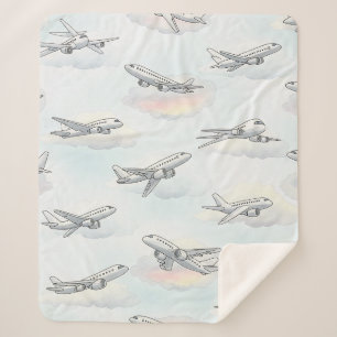Dreamy Aeroplane Sky Travel Pattern (1) Sherpa Blanket