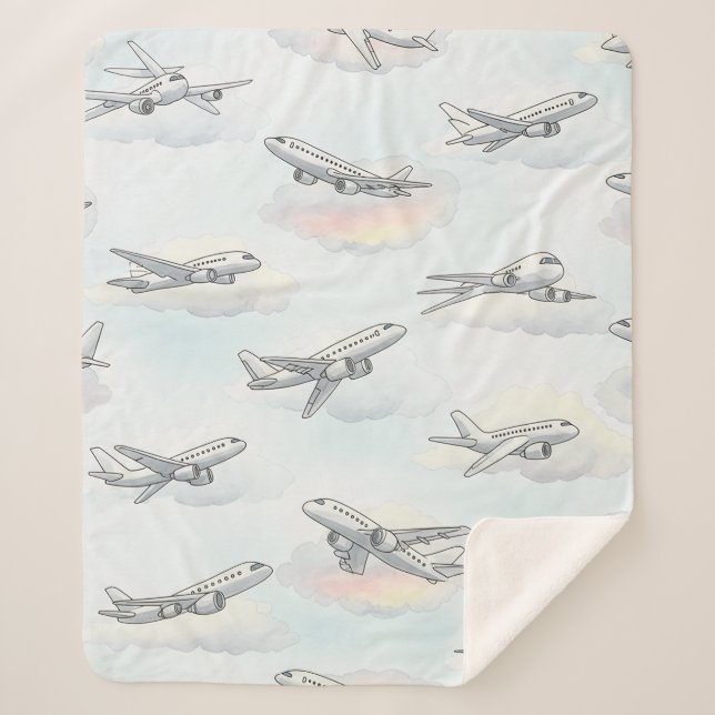 Dreamy Aeroplane Sky Travel Pattern (1) Sherpa Blanket (Front)