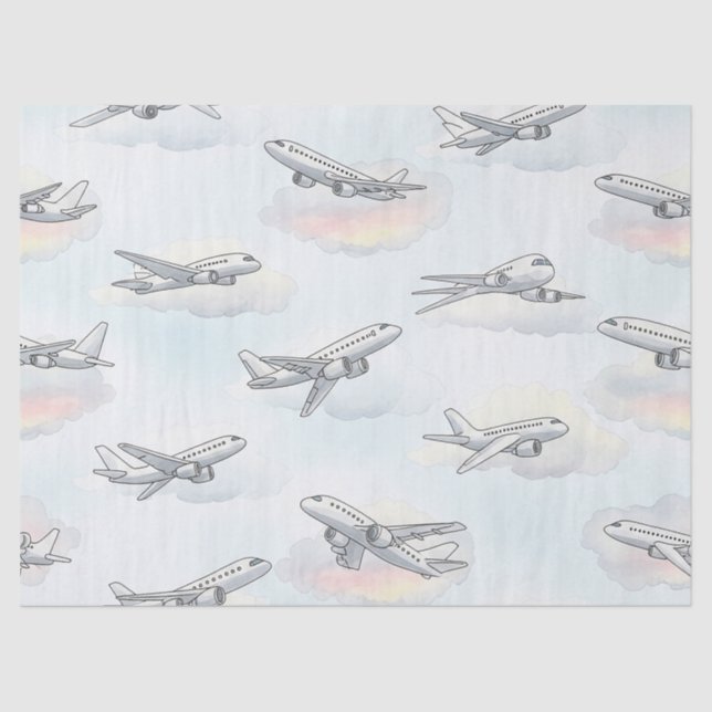 Dreamy Aeroplane Sky Travel Pattern (1) Tissue Paper (Front)