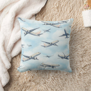 Dreamy Aeroplane Sky Travel Pattern (2) Cushion