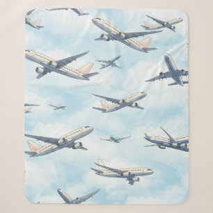 Dreamy Aeroplane Sky Travel Pattern (2) Sherpa Blanket
