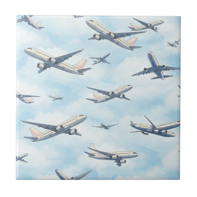 Dreamy Aeroplane Sky Travel Pattern (2) Tile (Front)