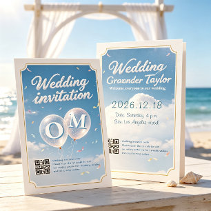 dreamy airy sky balloons wedding invitation