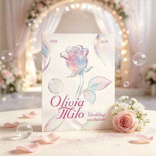 dreamy, airy, with iridescent glass rose & bubble invitation