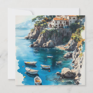Dreamy Amalfi Coast: Watercolor Painting Design Holiday Card
