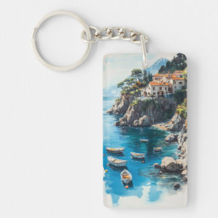 Dreamy Amalfi Coast: Watercolor Painting Design Key Ring