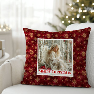 Dreamy Angel Poinsettia Christmas Pillow Gift