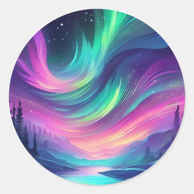 Dreamy Aurora Borealis Classic Round Sticker (Front)