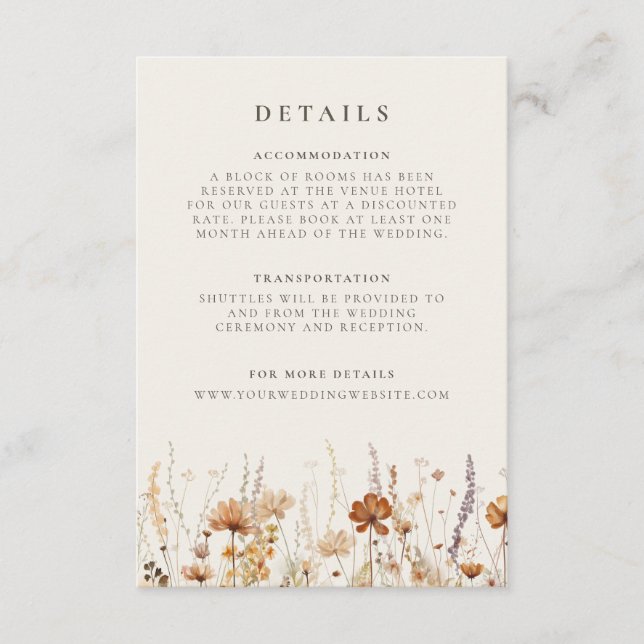 Dreamy Autumn Wildflower Wedding Details Enclosure Card (Front)