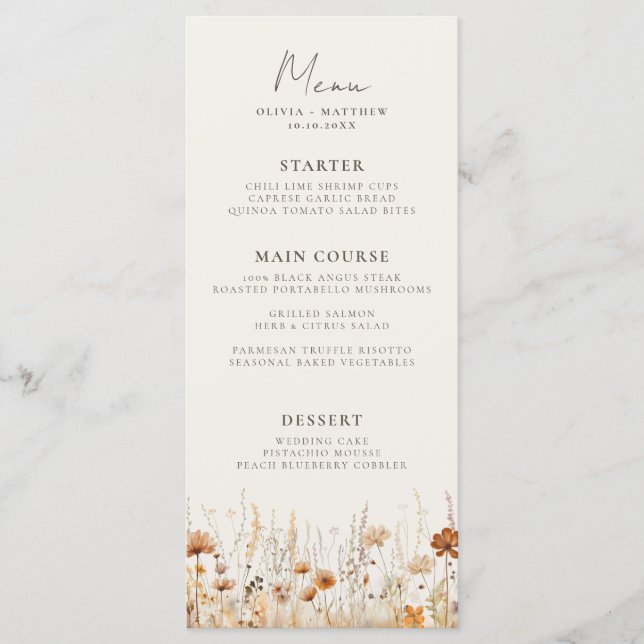 Dreamy Autumn Wildflower Wedding Menu (Front)