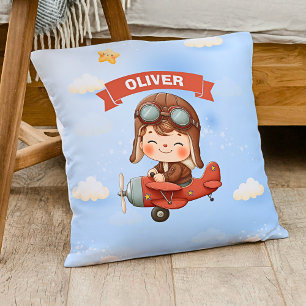 Dreamy Baby Aviator in Red Aeroplane Cushion