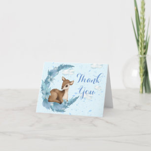 Dreamy baby boy Bambi & blue Flowers moon Clouds Thank You Card