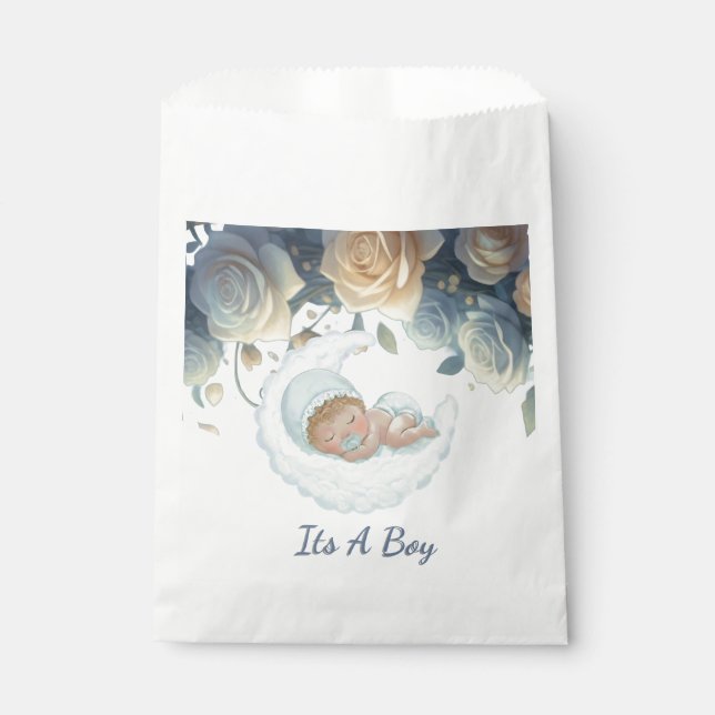 Dreamy Baby Boy Moon And flowers Favour Bags (Front)
