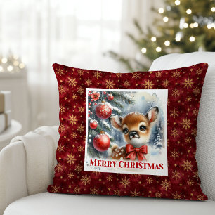Dreamy Baby Deer Snowy Forest Kids Gift Christmas  Cushion