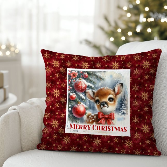 Dreamy Baby Deer Snowy Forest Kids Gift Christmas  Cushion (Dreamy Baby Deer Snowy Forest Kids Gift Christmas Pillow

)