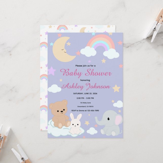 Dreamy Baby Shower Invitation (Front/Back In Situ)