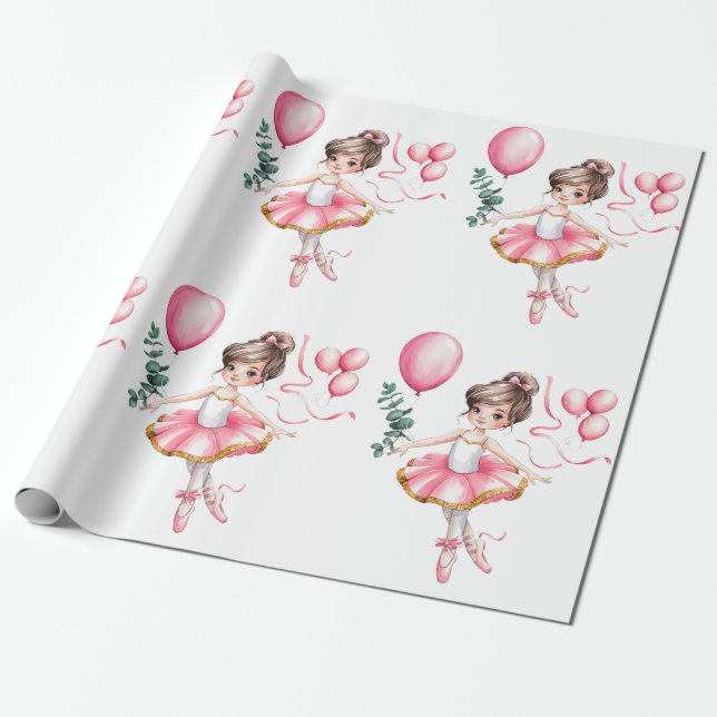 Dreamy Ballerina in Flight Birthday Party Wrapping Paper (Unrolled)