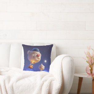 Dreamy Balloon Ride: Smiling Bichon Hot Air Balloo Cushion