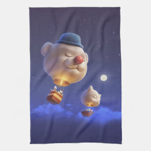 Dreamy Balloon Ride: Smiling Bichon Hot Air Balloo Tea Towel