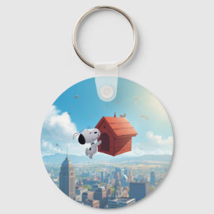 Dreamy Beagle Floating City Comic Illustration Key Ring