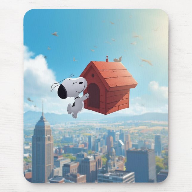 Dreamy Beagle Floating City Comic Illustration Mouse Mat (Front)